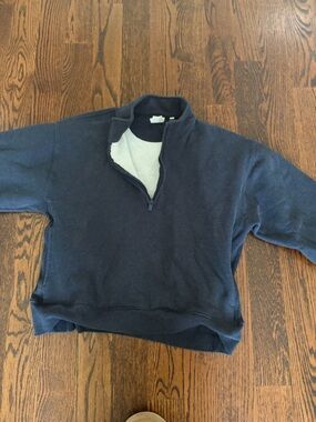 Aritzia Navy Half-Zip Fleece Pullover